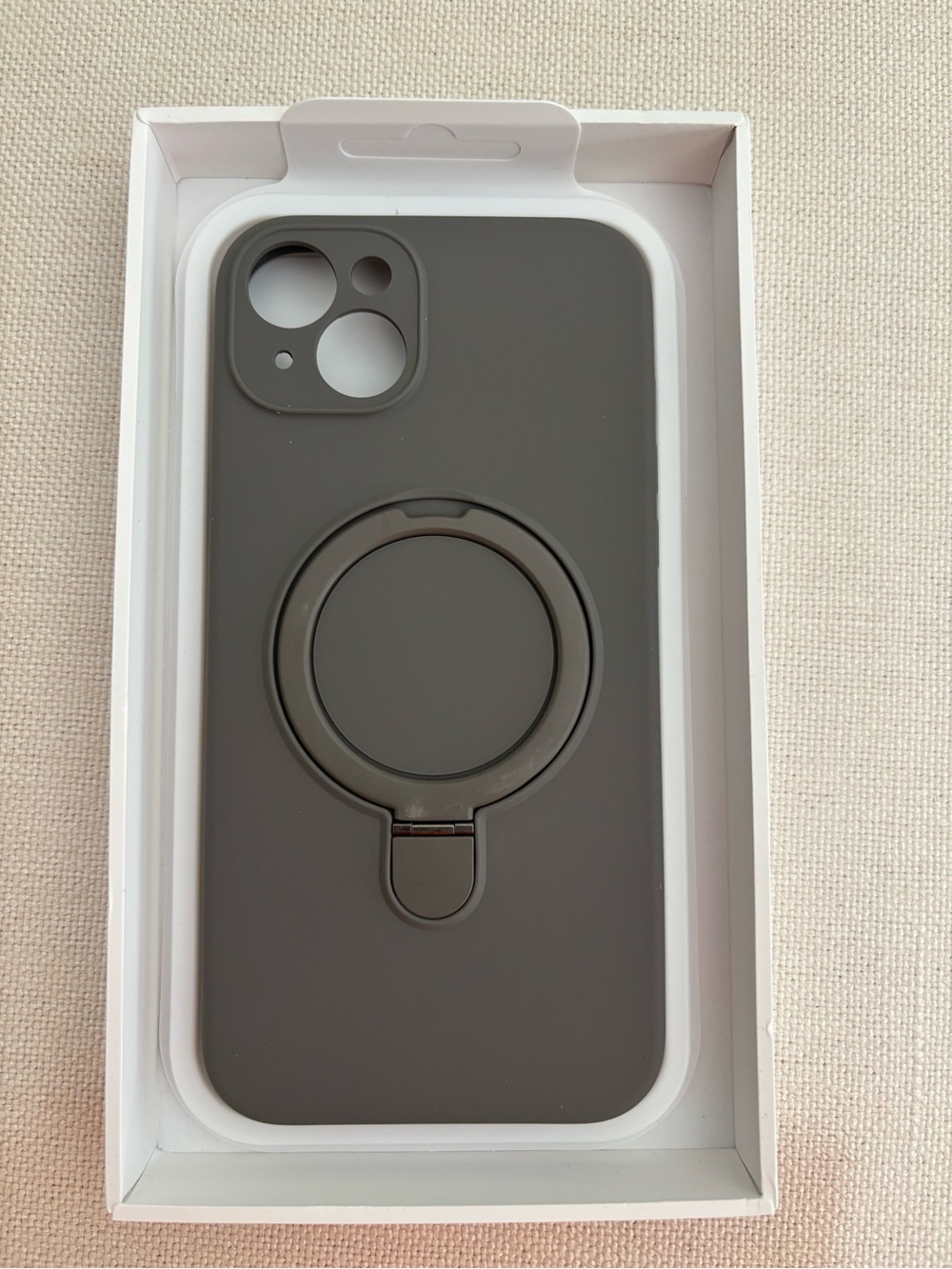 Gray Phone Case with Ring Kickstand - iPhone 15 plus